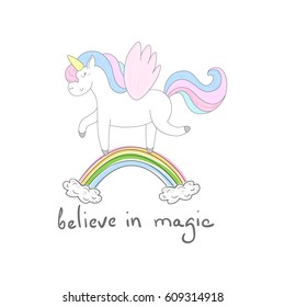Cute unicorn print for kids. believe in magic card.
