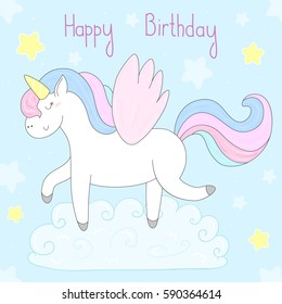 cute unicorn print kids happy birthday stock vector royalty free 590364614