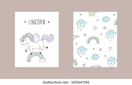 Cute unicorn print for kids. Vector illustration.