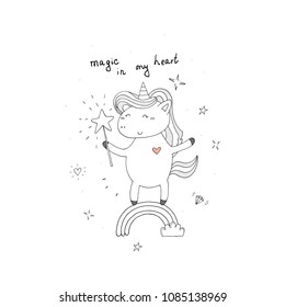 Cute unicorn print for kids. Vector illustration