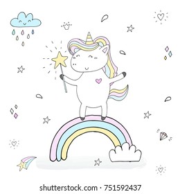 Cute unicorn print for kids. Vector illustration.