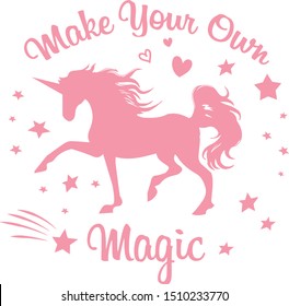 cute unicorn print. t shirt design  .Kids magic slogan, for clothes, banner, girls, women, child. hand written text Believe in unicorn