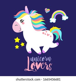 cute unicorn print. t shirt design with  slogan .Kids magic slogan, for clothes, banner, girls, women, child. hand written text unicorn lovers