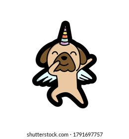 Cute unicorn pug perfect for stickers, cartoon, t shirt design, print art