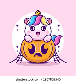 Unicornio lindo con caricatura de calabaza