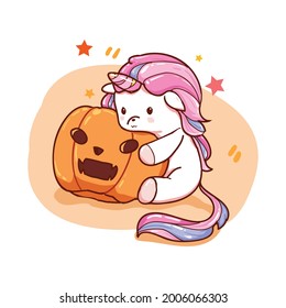 Cute Unicorn and Pumpkin Halloween