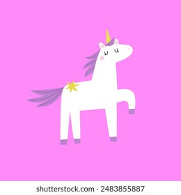 Nettes Einhorn. In: Purple Fantasy Animal - Magical Unicorn. Bunte Illustration im Cartoon-Flat-Stil