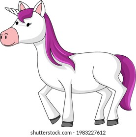 Cute unicorn with purple mane cartoon character illustration