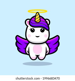 Cute unicorn with purple wing mascot design 