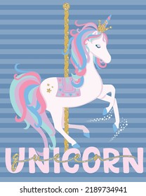 Cute Unicorn Queen Carousel With Glitter