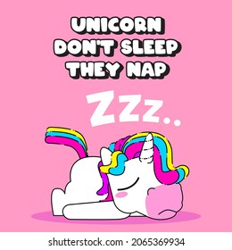 Cute unicorn quote vector illustration, sleepy unicorn