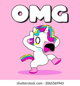 Cute unicorn quote vector illustration, shocked unicorn