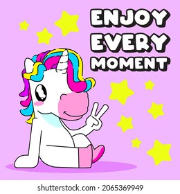 Cute unicorn quote vector illustration, enjoy unicorn