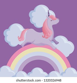 cute unicorn with rainbow and clouds