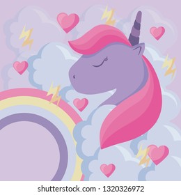 cute unicorn with rainbow and clouds