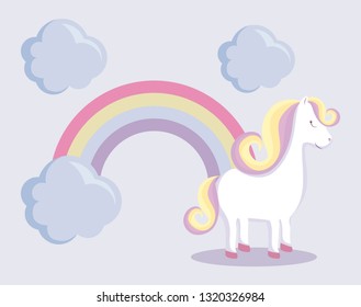 cute unicorn with rainbow and clouds
