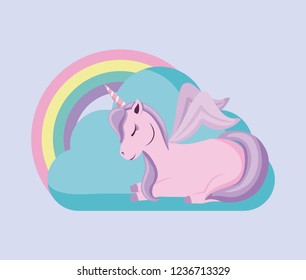 cute unicorn with rainbow of fairy tale