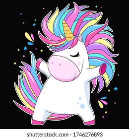 Cute Unicorn With Rainbow Hair. Vector Cartoon Illustration
