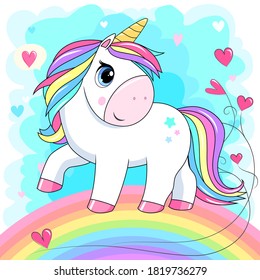 Cute Cartoon Unicorn Lush Rainbow Mane Stock Vector (Royalty Free ...