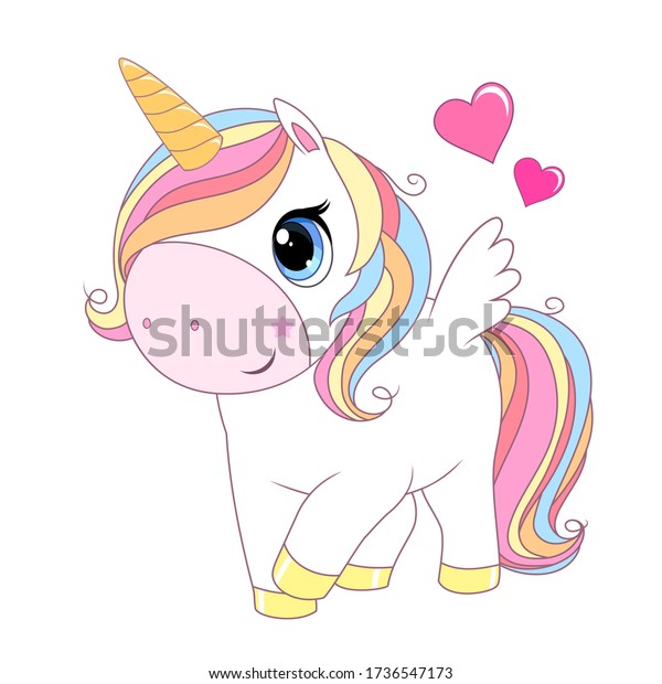 Cute Unicorn Rainbow Hair Wings Vector Stock Vector (Royalty Free ...