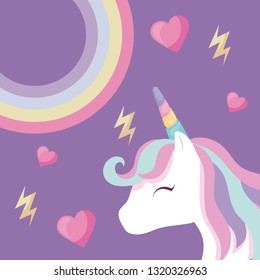 cute unicorn with rainbow and hearts