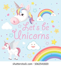 A Cute Unicorn with Rainbow illustration