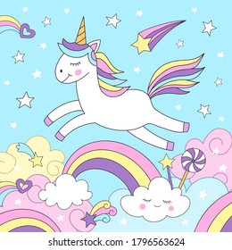 Cute Unicorn Rainbow Illustration Childrens Books Stock Vector (Royalty ...