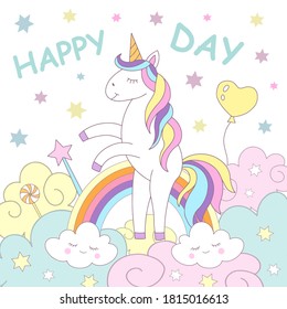 Cute unicorn and rainbow. Illustration for children's books and greeting cards.