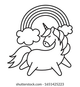 cute unicorn with rainbow isolated icon vector illustration design