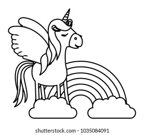 cute unicorn with rainbow kawaii character
