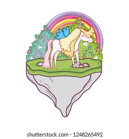 cute unicorn with rainbow in the landscape