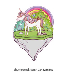 cute unicorn with rainbow in the landscape