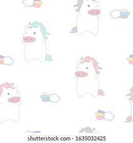 Cute unicorn with rainbow seamless pattern.