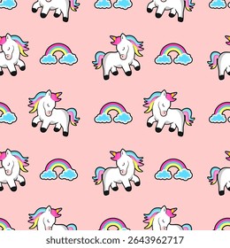 cute unicorn rainbow seamless pattern background