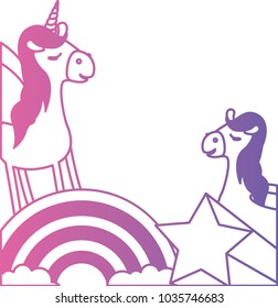 cute unicorn with rainbow and star kawaii character