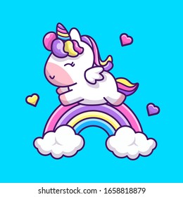 Cute Unicorn Rainbow Vector Icon Illustration. Unicorn Mascot Cartoon Character. Animal Icon Concept White Isolated. Flat Cartoon Style Suitable for Web Landing Page, Banner, Flyer, Sticker, Card