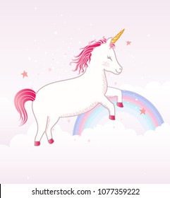 Cute unicorn with rainbow, vector illustration