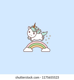 Cute unicorn with a rainbow, vector illustration