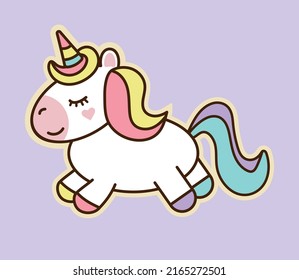 Cute unicornio, lindo vector arcoíris, dulce color pastel (ilustración vectorial): Doodle de unicornio para niños tarjeta de saludo, camisetas impresas, embalaje, banner de tienda infantil. Doodle unicornio. 