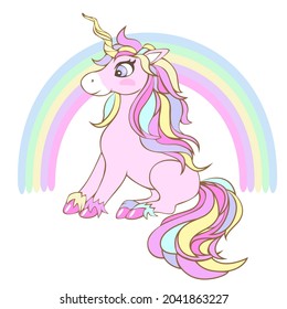 Cute unicorn with a rainbow.Vector illustration.