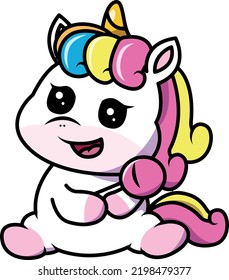 Cute unicorn with a rattle - cartoon character - vector illustration