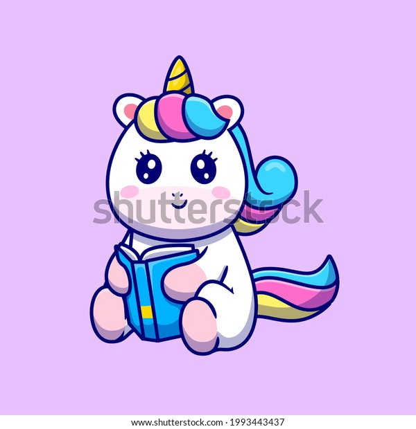 Cute Unicorn Reading Book Cartoon Vector Stock Vector (Royalty Free ...