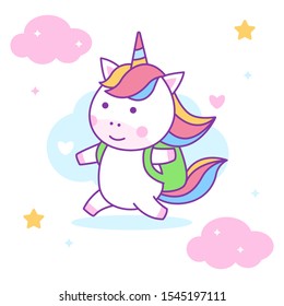 Cute unicorn ready go to school costume perfect for kids fabric and greeting cards.