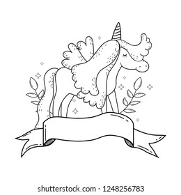cute unicorn with ribbon and floral decoration