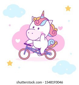 Cute unicorn riding bicycle, perfect for kids fabric and greeting card