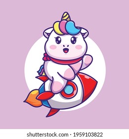 Cute unicorn riding rocket cartoon