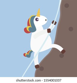 Cute Unicorn Rock Climbing. Vector Illustration Cartoon