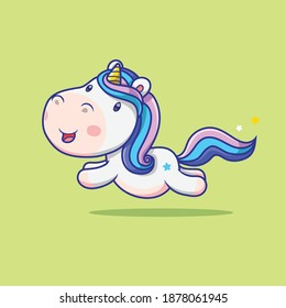 Cute unicorn running. Unicorn mascot cartoon character. 