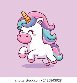 Cute unicorn running mascot cartoon illustration