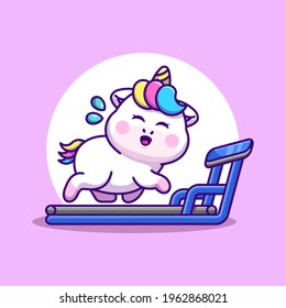 Cute unicorn running on the treadmill cartoon